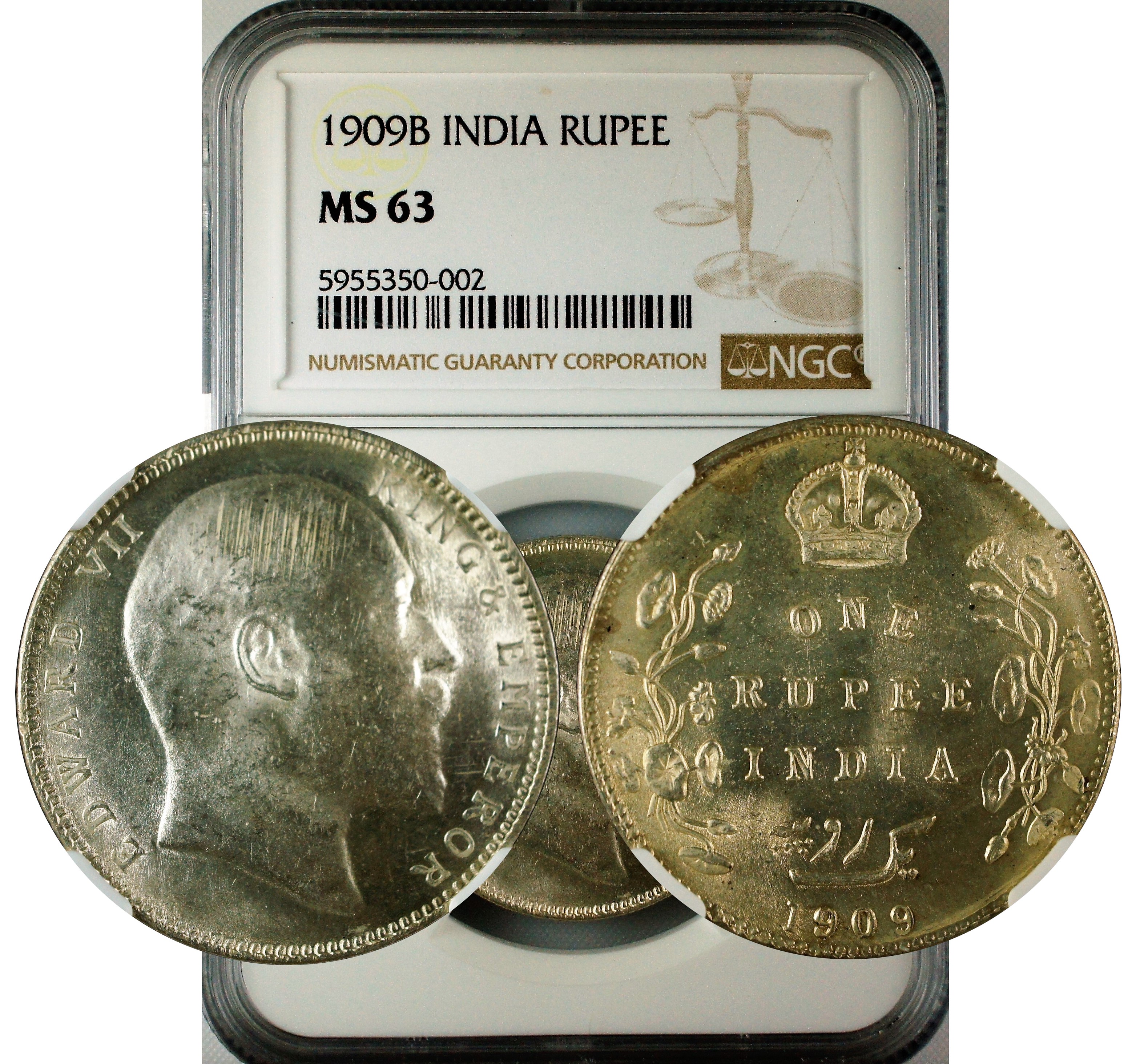 India 1909 B Rupee NGC MS63