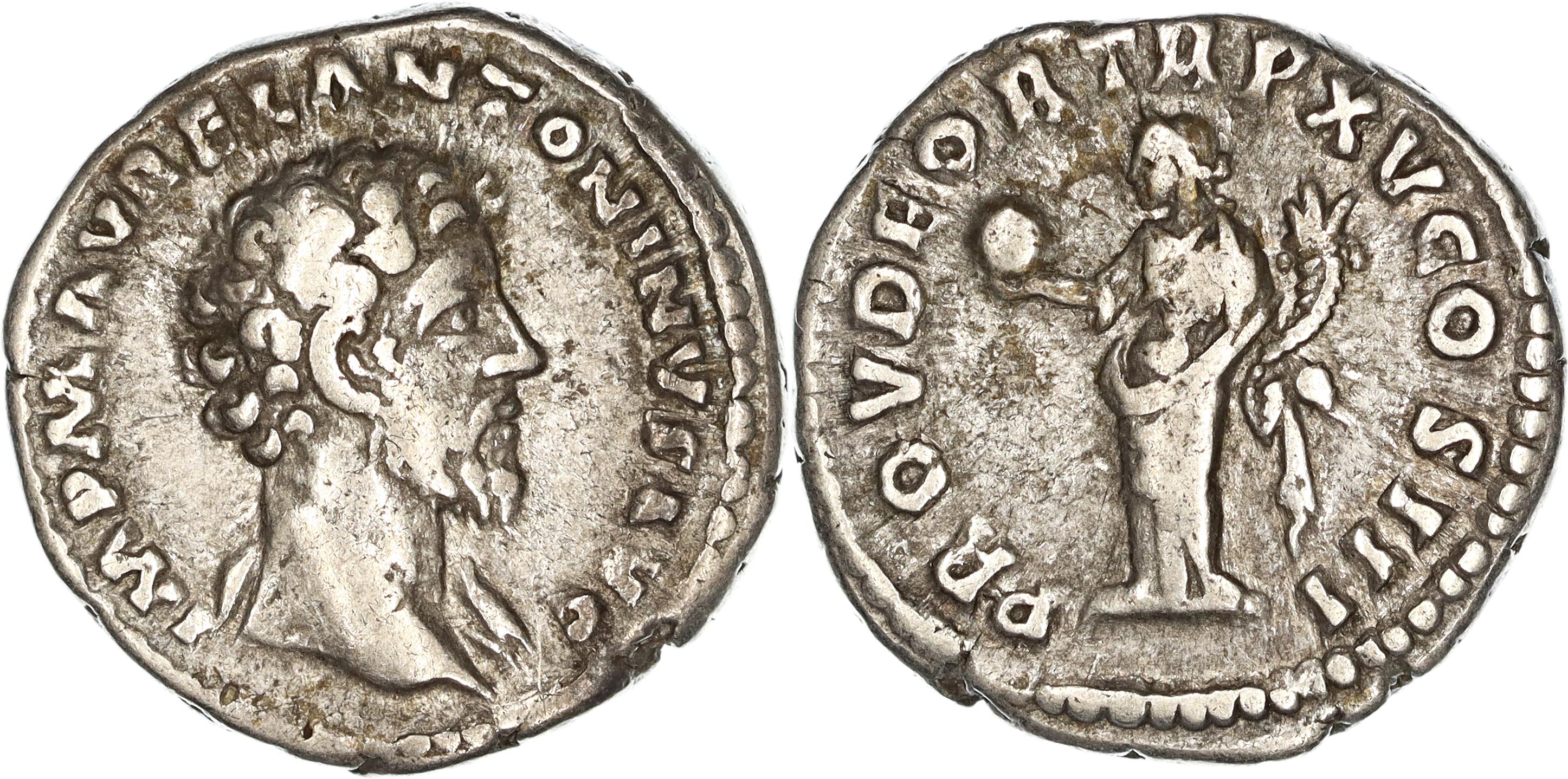 Roman Empire, Marcus Aurelius, Silver Denarius, 161 AD, nVF