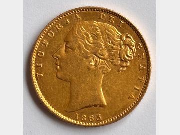 1863 VICTORIA #DIE 26 SHIELD GOLD SOVEREIGN