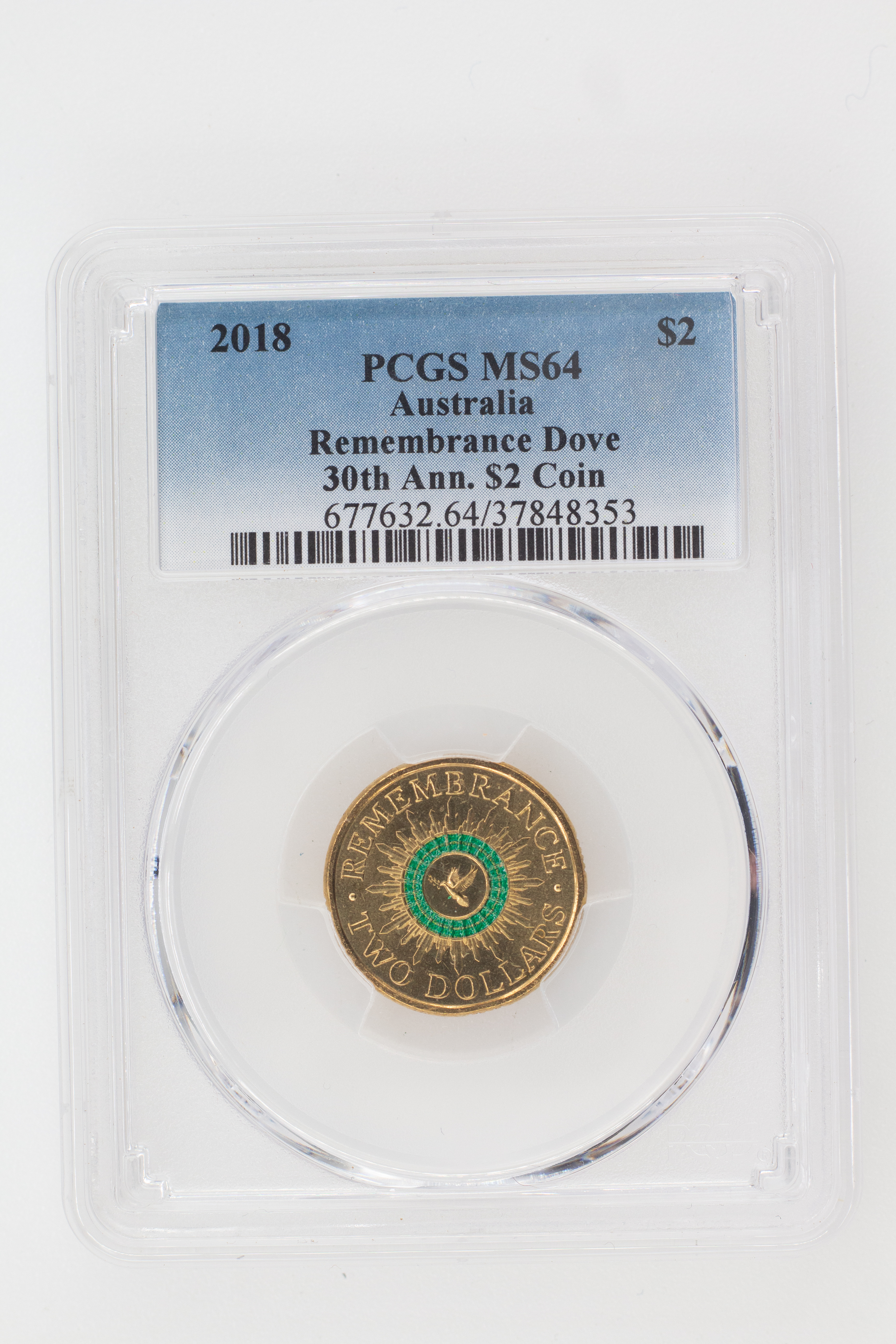2018 Australia Two Dollar, $2 Remembrance Dove 30th Ann. $2 Coin PCGS - MS64 -353