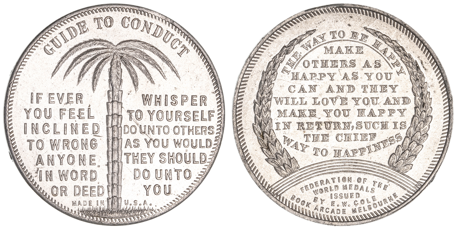 E. W. Cole, Coles Book Arcade, Melbourne, Aluminium Token, 1880, UNC - GEM