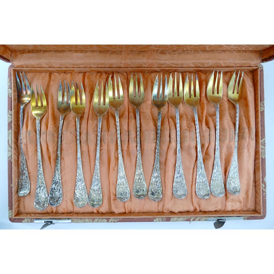 Set 12pc Wood & Hughes Ornate Sterling Forks in Case-  280g