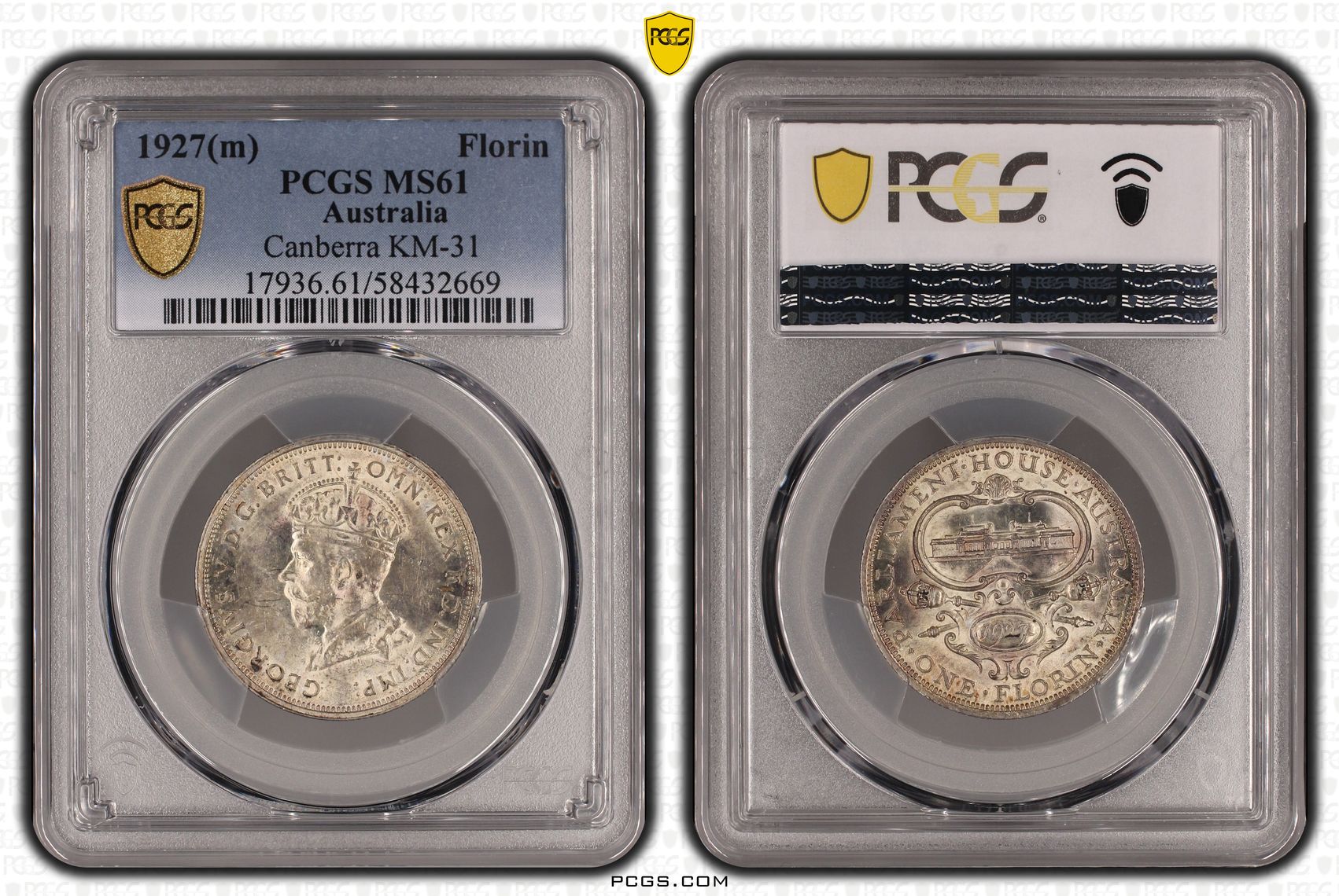 George V, Canberra, Florin, 1927, PCGS MS61