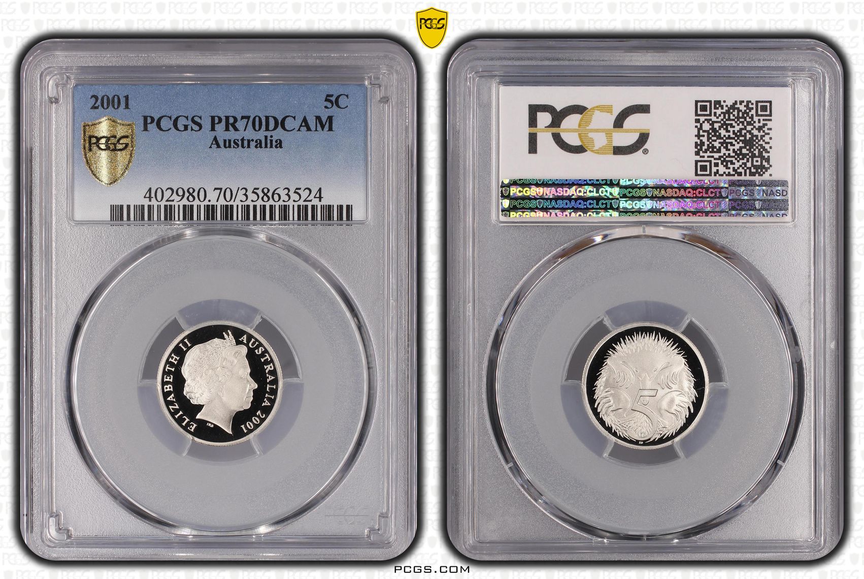Elizabeth II, Five Cent, 2001, PCGS PR70DCAM