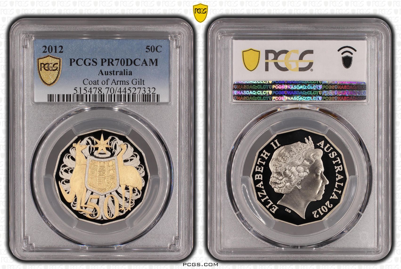 2012 Australia Fifty Cent, 50c Coat of Arms Gilt PCGS - PR70DCAM POP 22/0 -332