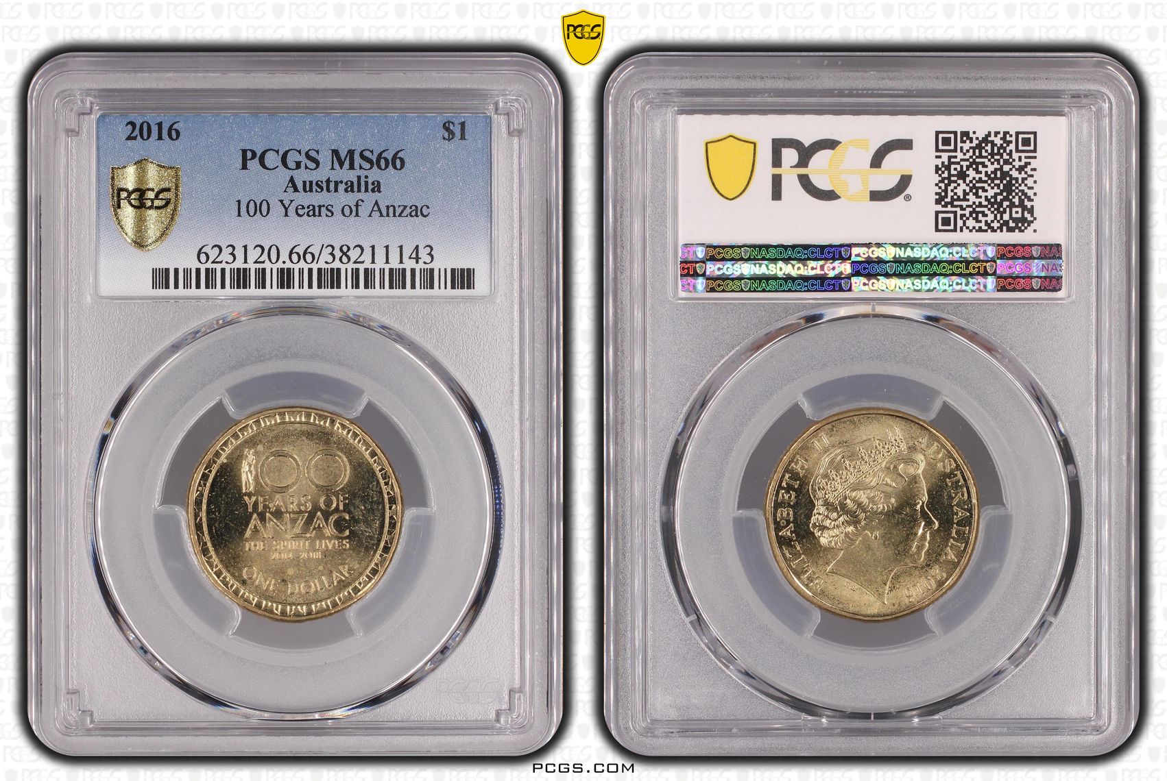 2016 Australia One Dollar, $1 100 Years of Anzac PCGS - MS66 -143