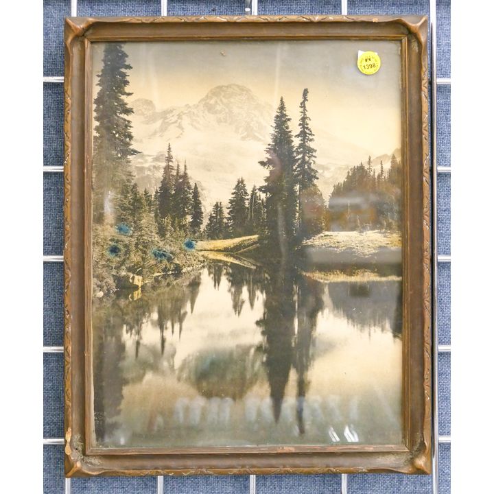Antique Mirror Lake Tinted Photograph Framed 15''x12''
