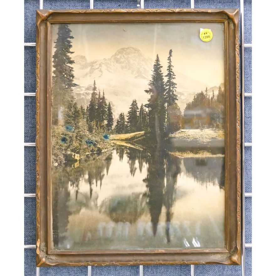 Antique Mirror Lake Tinted Photograph Framed 15''x12''