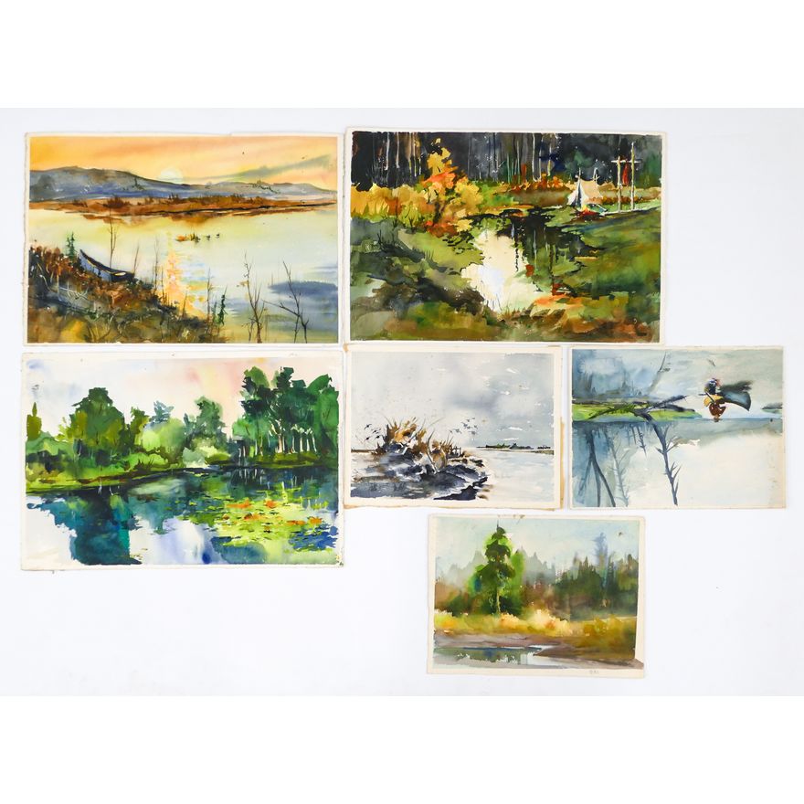 6pc Gene Amondson Lake/Pond Watercolors