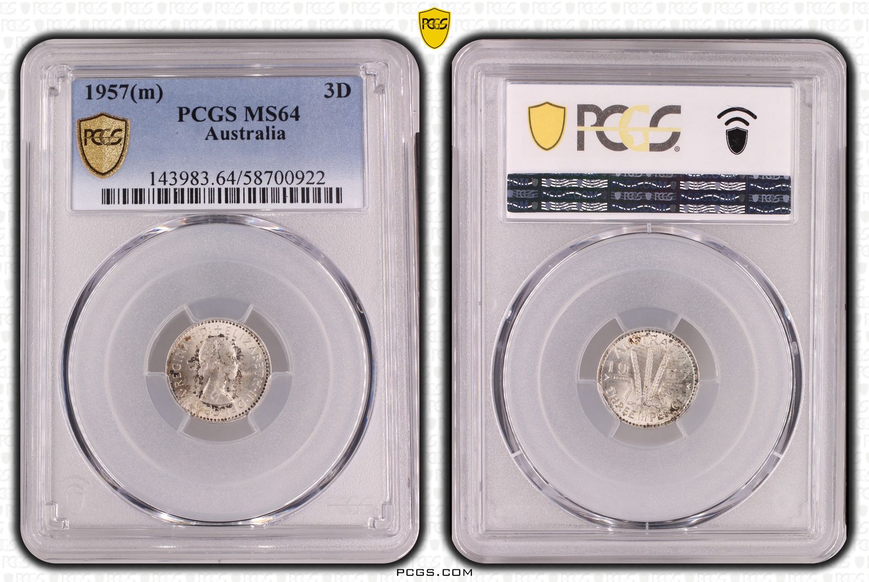 Elizabeth II, Threepence, 1957(m), PCGS MS64