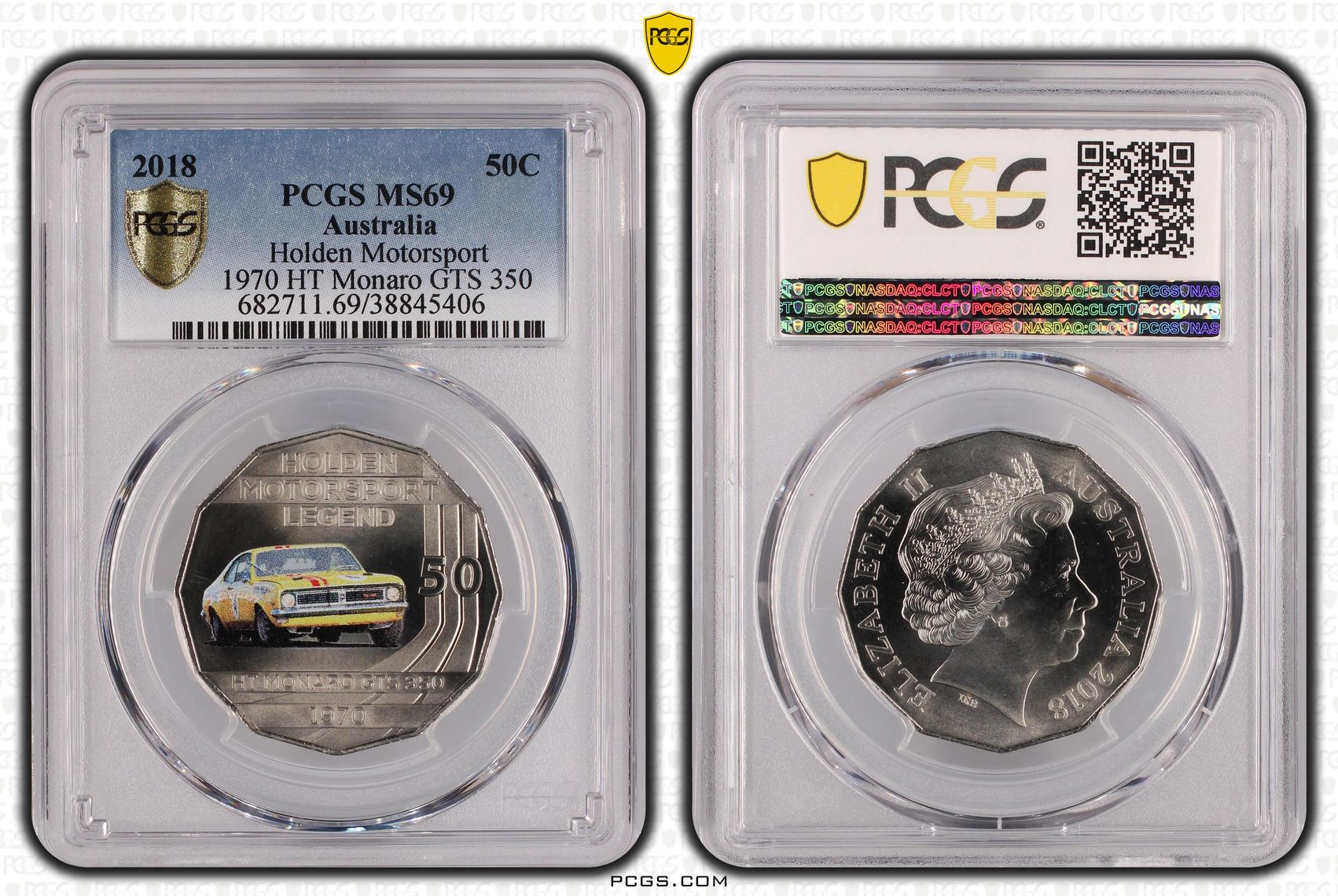 2018 Australia Fifty Cent, 50c Holden Motorsport - 1970 HT Monaro GTS 350 PCGS - MS69 -406