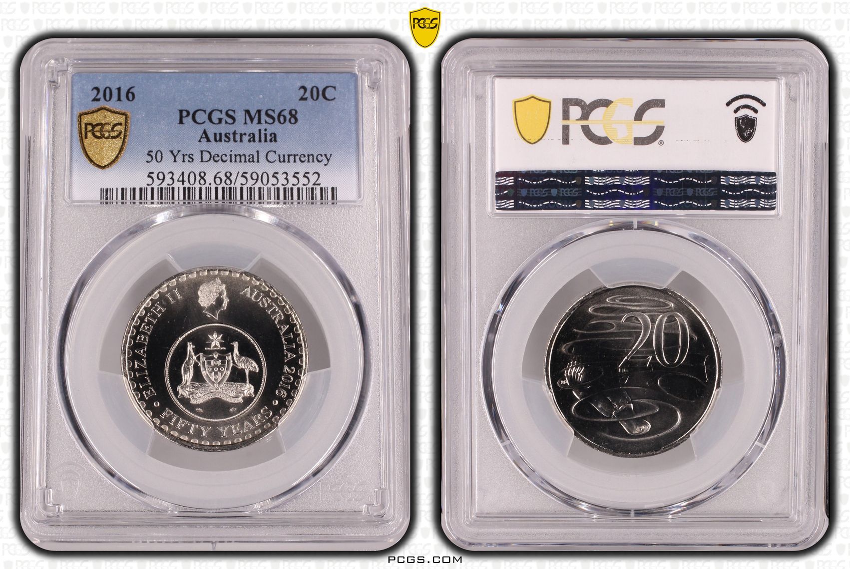 50 Yrs Decimal Currency, Twenty Cent, 2016, PCGS MS68