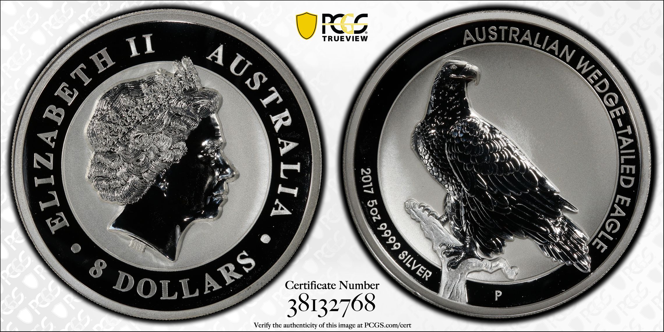 2017-P Australia $8 Silver Proof Wedge-Tailed Eagle 5oz Silver HR PCGS - PR68DCAM POP 1/0 -768