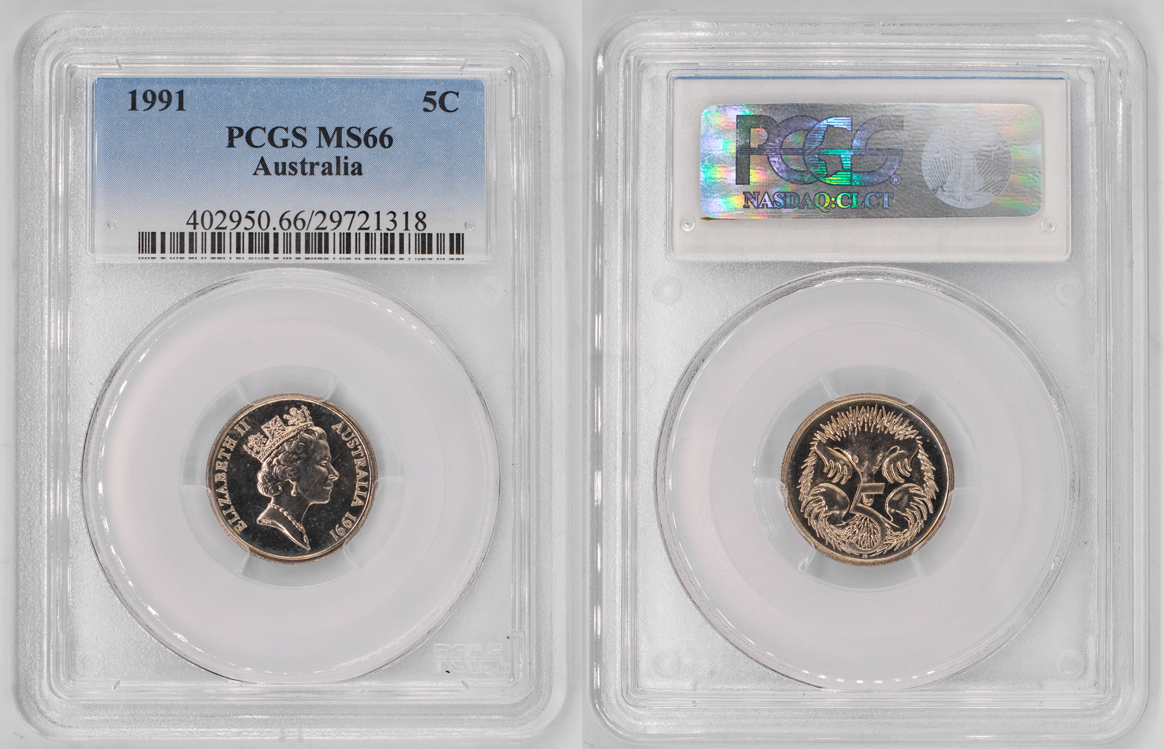 Elizabeth II, Five Cent, 1991, PCGS MS66