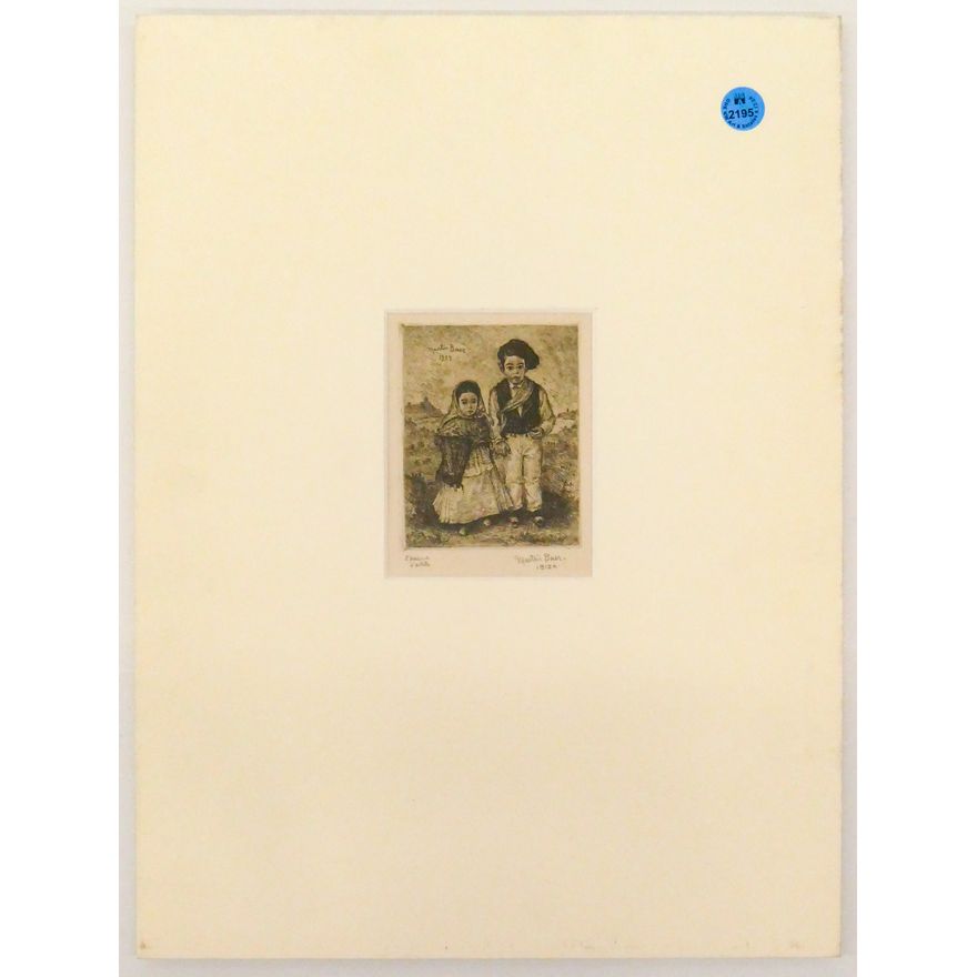 Martin Baer ''Brother and Sister, Ibiza'' 1937 Drypoint Etching