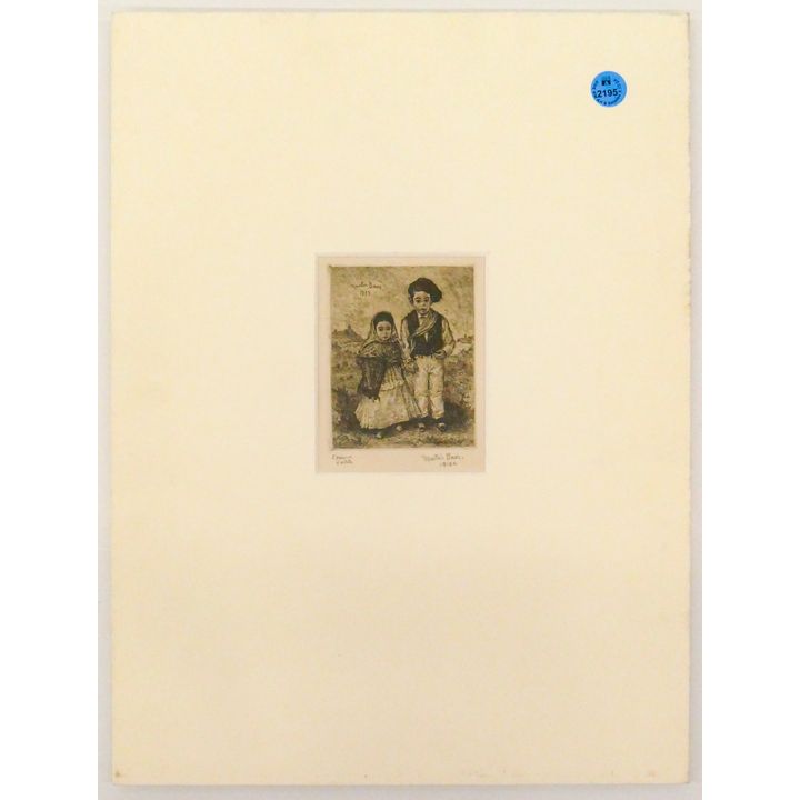 Martin Baer ''Brother and Sister, Ibiza'' 1937 Drypoint Etching