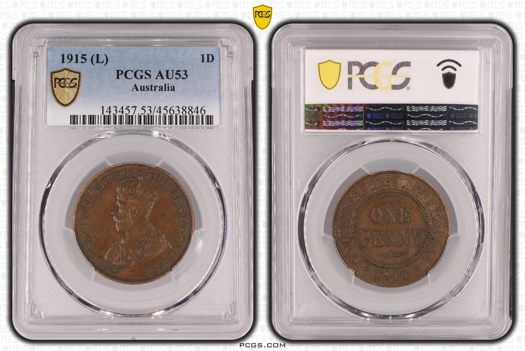 George V, Penny, 1915, PCGS AU53BN