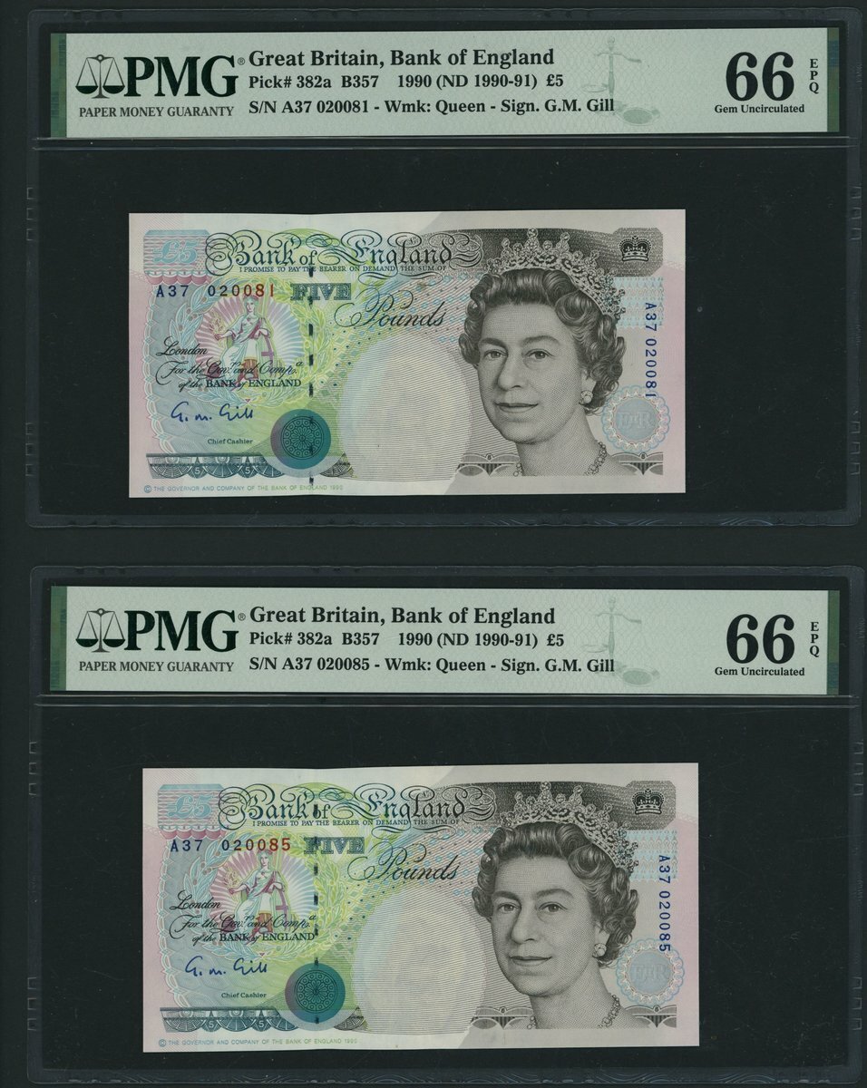 Bank of England, G. E. A. Kentfield, [6 notes], consecutive set of £5 ...