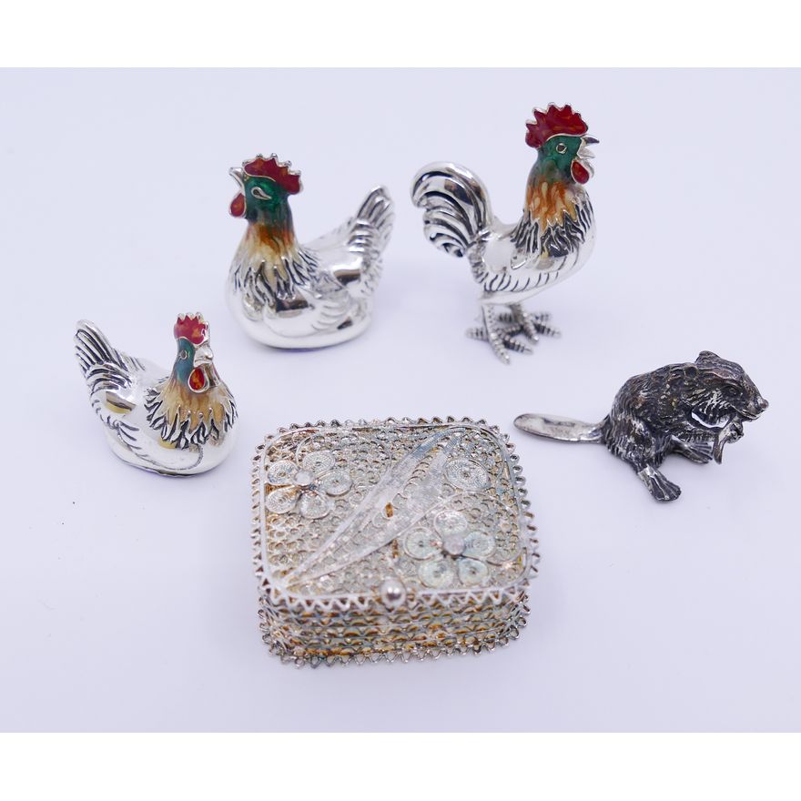 Box Italian 800 Silver Miniature Roosters Etc- 93g