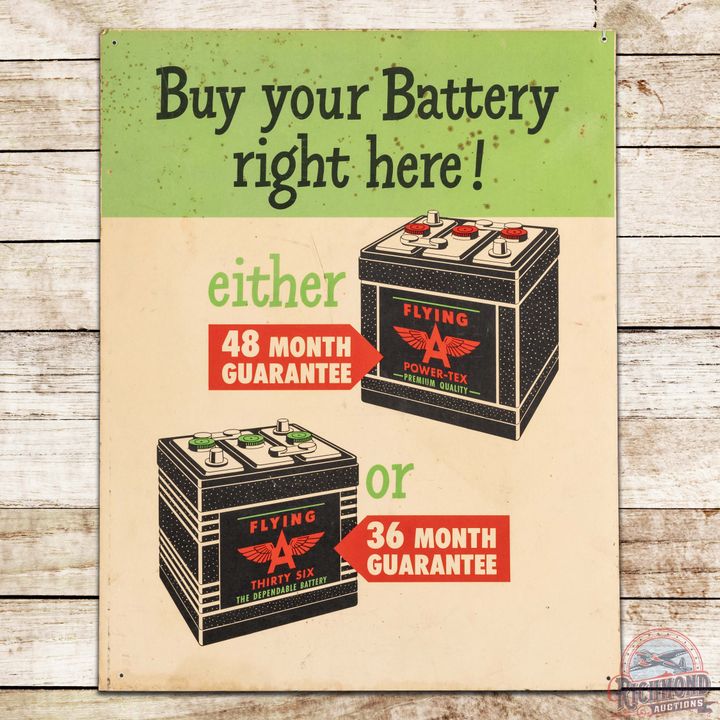 Scarce Flying A Buy Your Battery Right Here Cardboard Sign