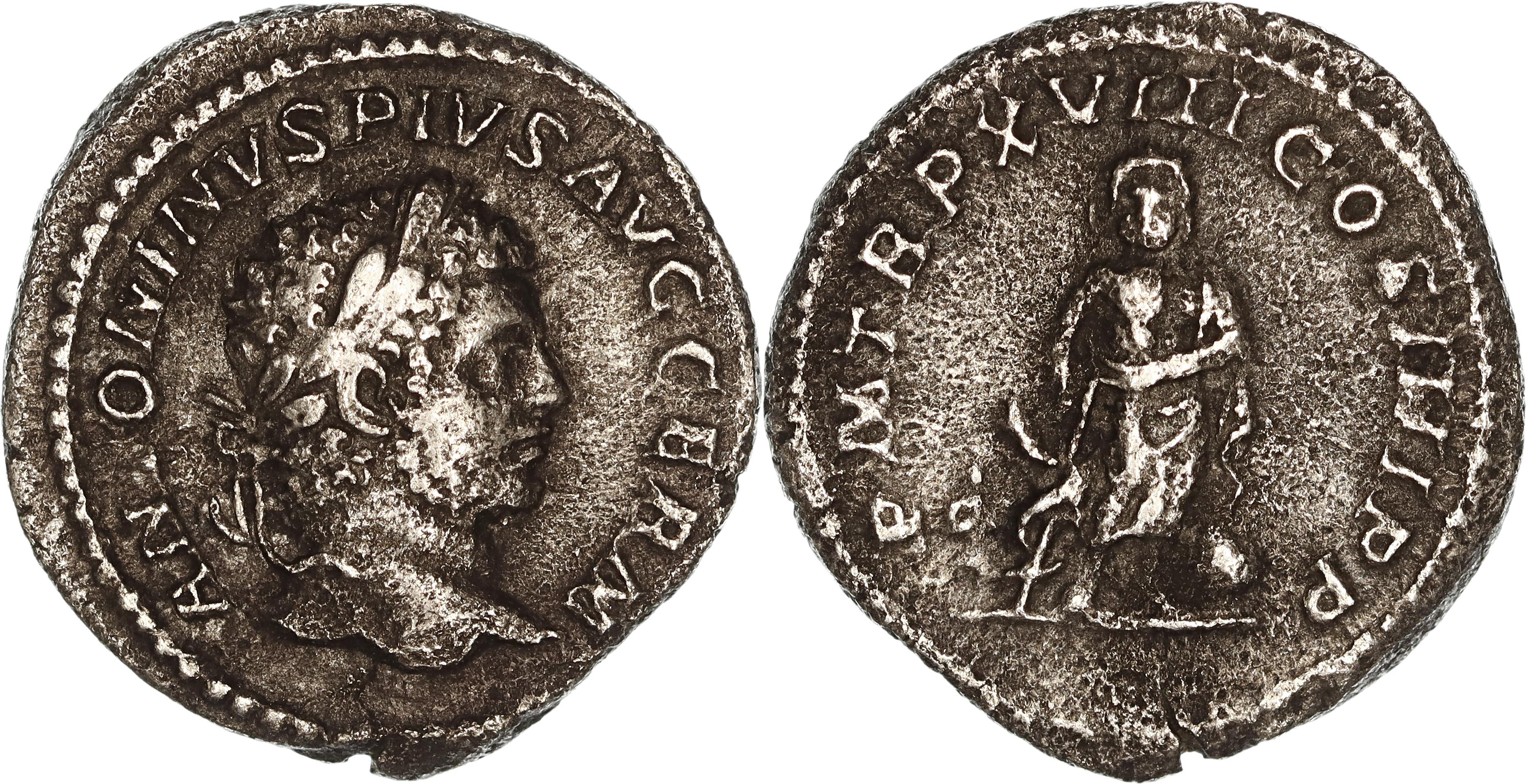 Roman Empire, Caracalla, Silver Denarius, 215 AD, nVF