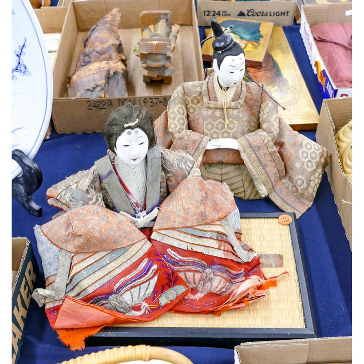 Pair Antique Japanese Gofun Dolls