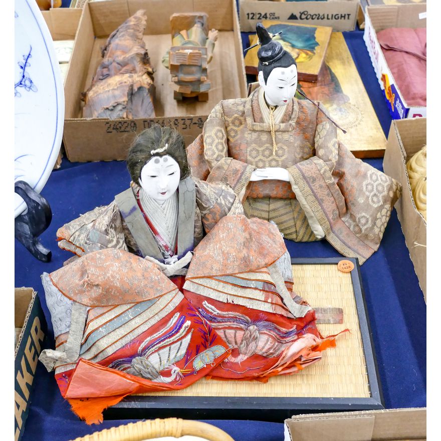 Pair Antique Japanese Gofun Dolls