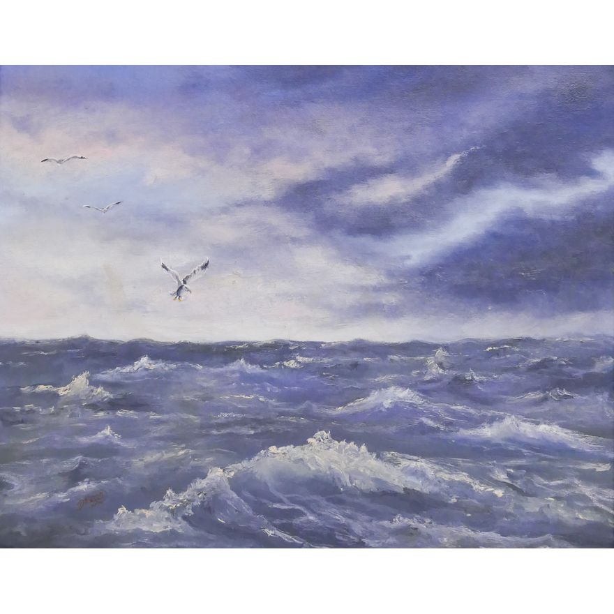 Patricia L. Jazbee 'Stormy Sea' Oil Painting on Canvas dated April 1974.
