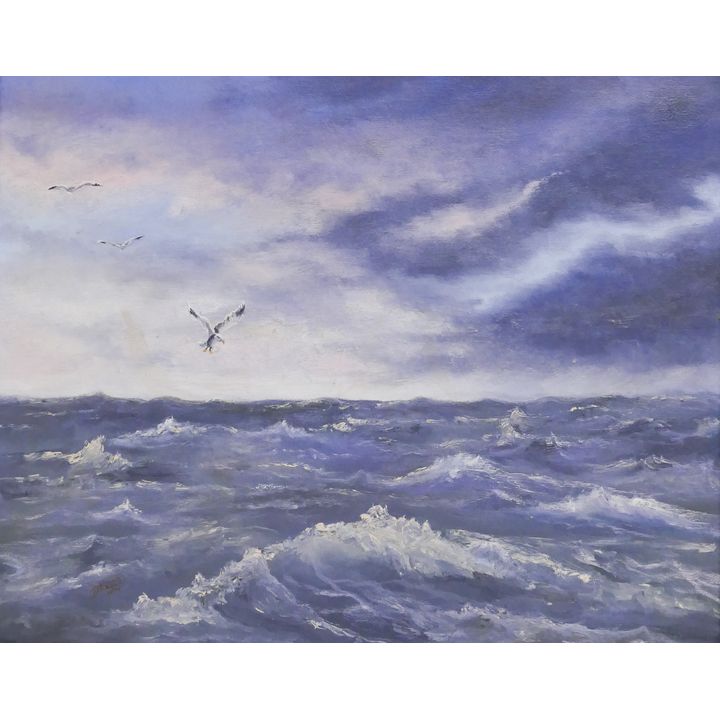 Patricia L. Jazbee 'Stormy Sea' Oil Painting on Canvas dated April 1974.