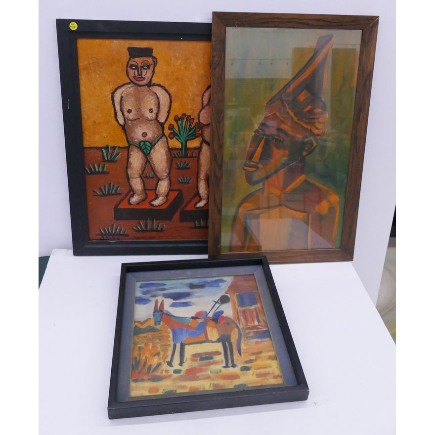 3pc Anne Richards Midcentury Artworks- largest 27x23''