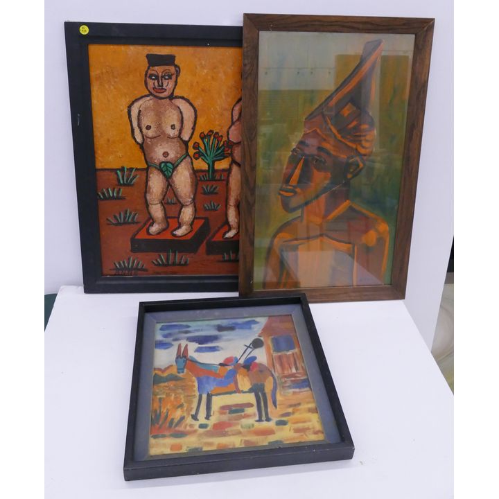 3pc Anne Richards Midcentury Artworks- largest 27x23''