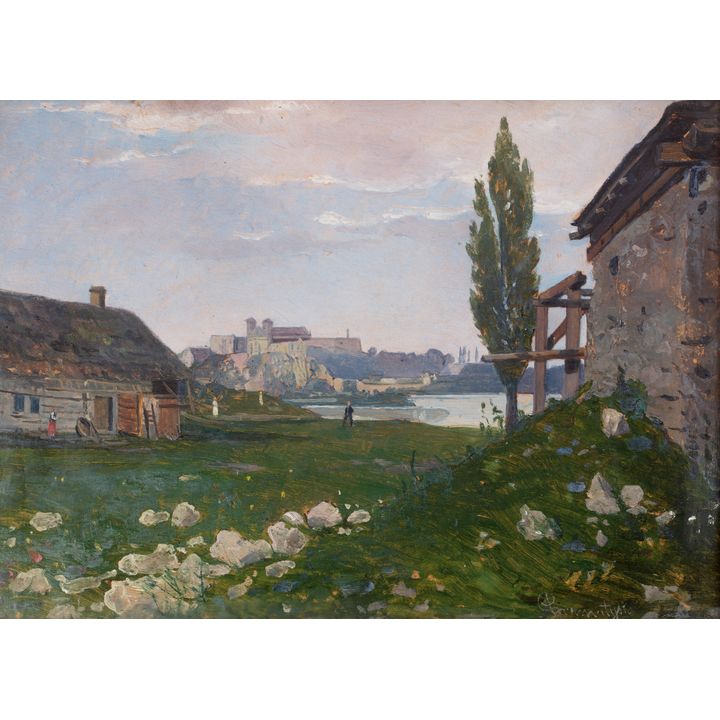 Antoni Gramatyka | Widok zza Wisły. Klasztor w Tyńcu.