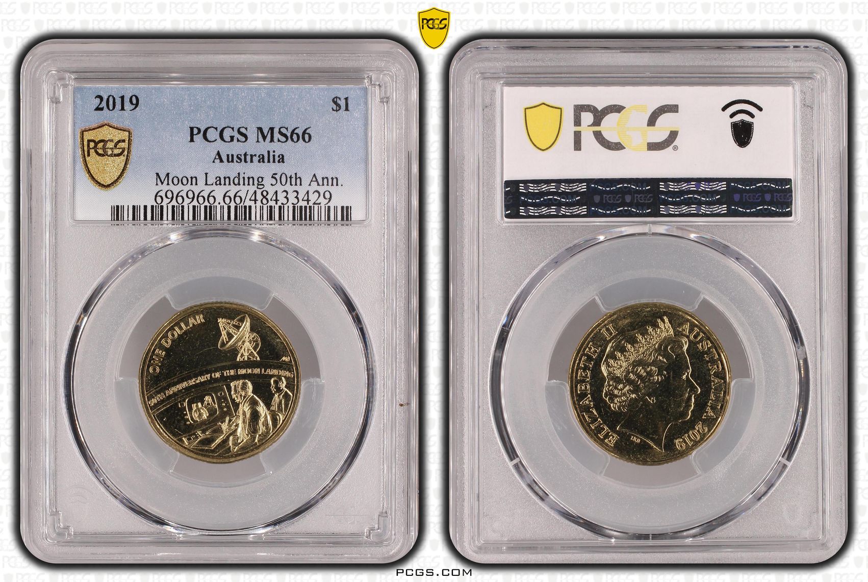 Elizabeth II, Moon Landing 50th Ann., One Dollar, 2019, PCGS MS66