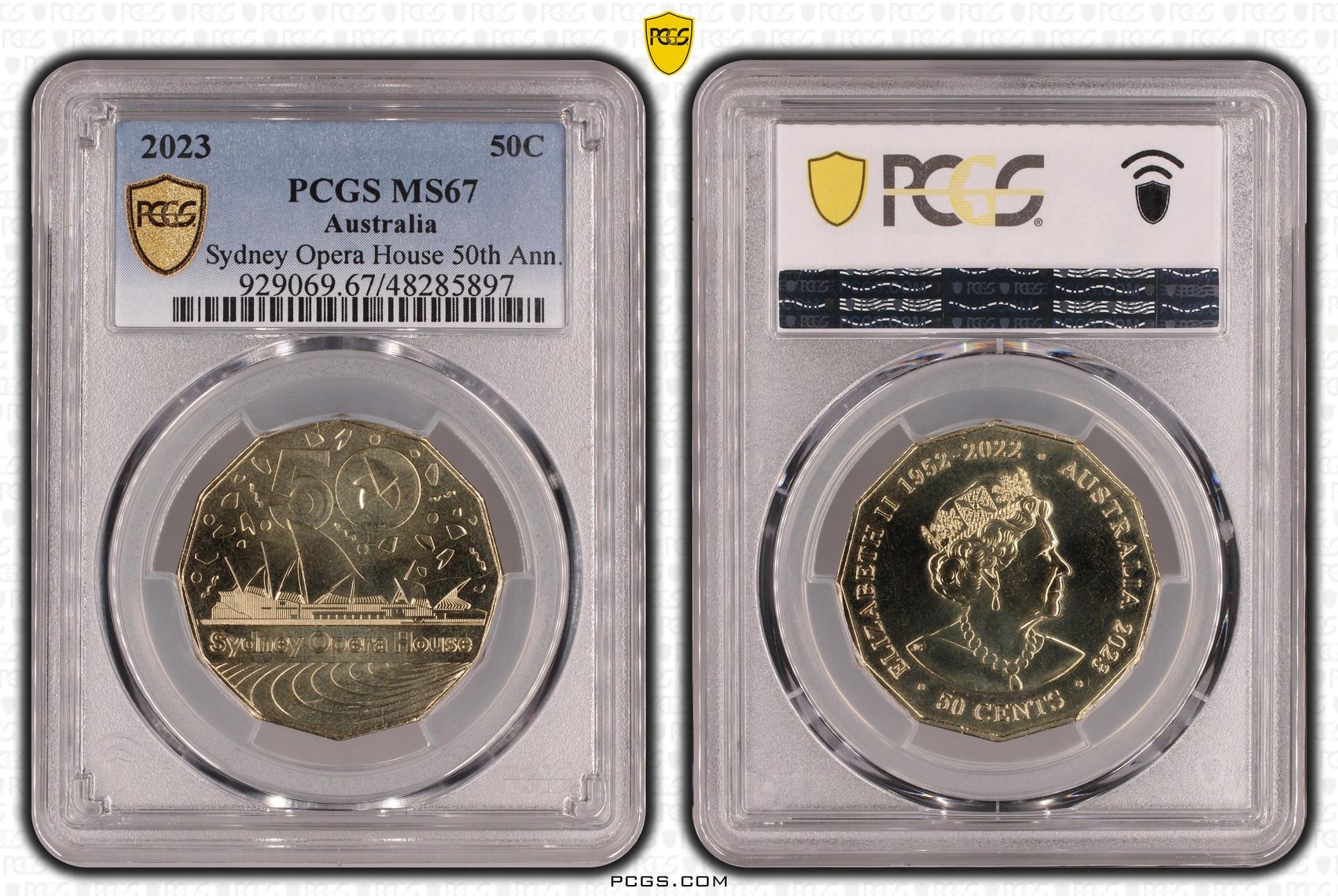 406 · Sydney Opera House 50th Ann., Fifty Cent, 2023, PCGS MS67