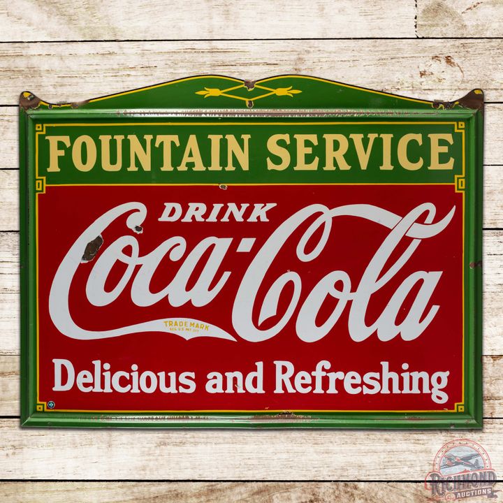 1936 Drink Coca-Cola Fountain Service Die Cut Single Sided Porcelain Sign