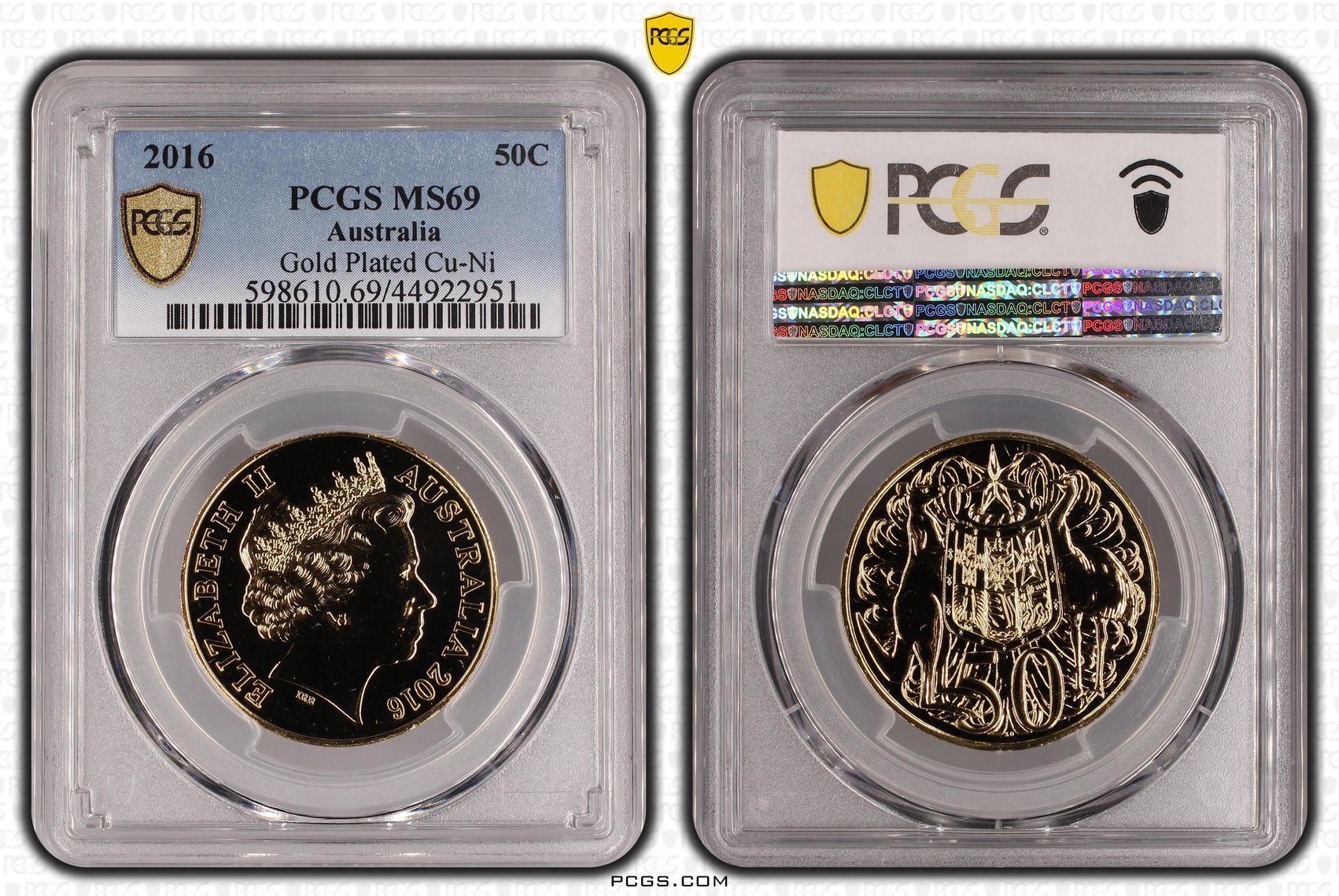 2016 Australia Fifty Cent, 50c Gold Plated Cu-Ni PCGS - MS69 -951