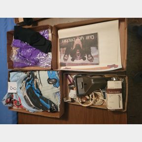 4 Boxes of new purple gloves, and vintage race car sheets