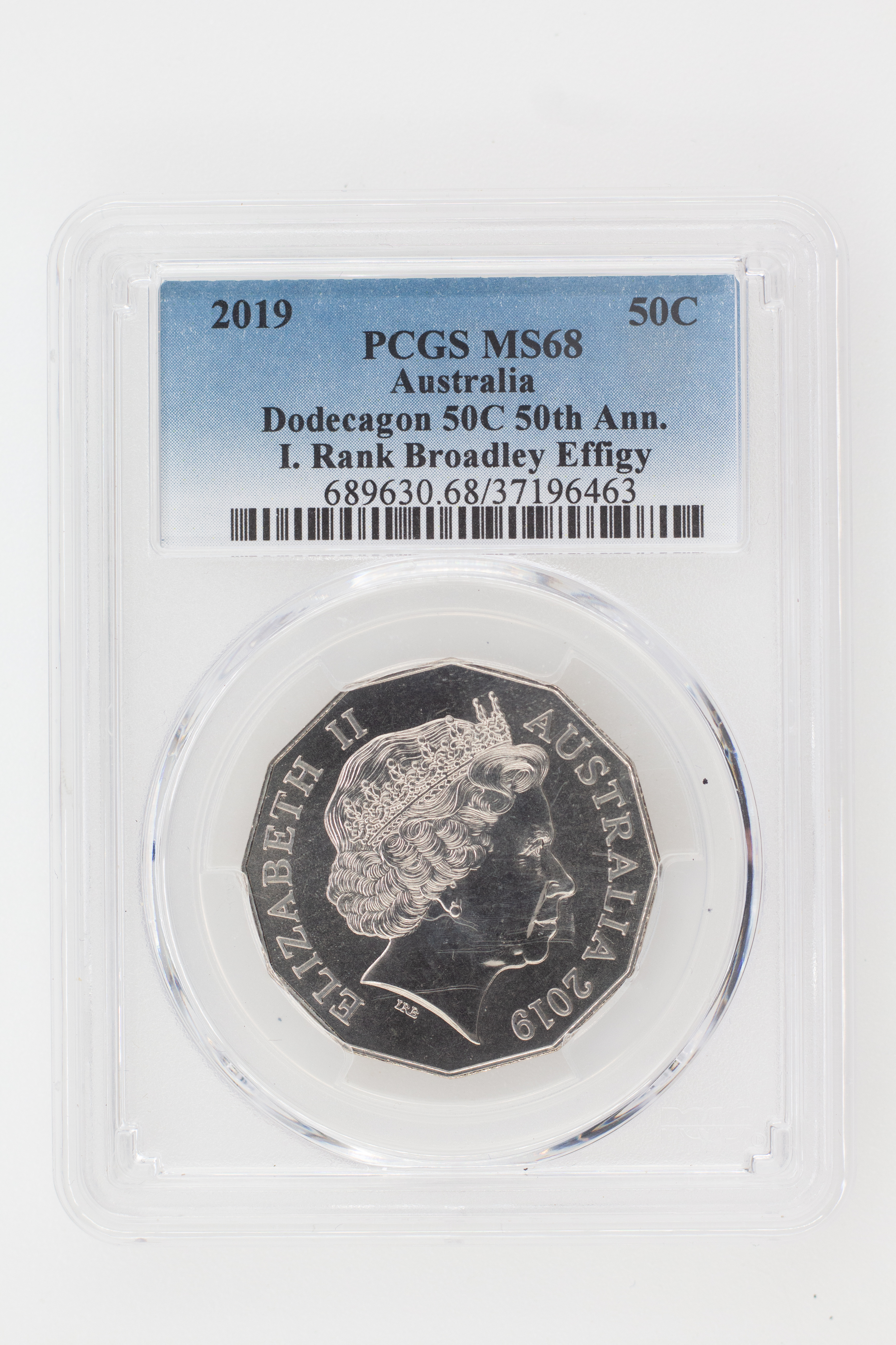 2019 Australia Fifty Cent, 50c Dodecagon 50C 50th Ann. I. Rank Broadley Effigy PCGS - MS68 -463