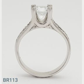 STERLING SILVER SOLITAIRE RING WITH CZ'S (SIZE O) - 51543/263