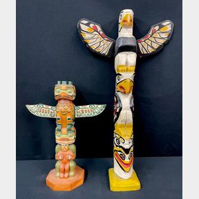 Two Vintage Northwest Coast Totem Poles