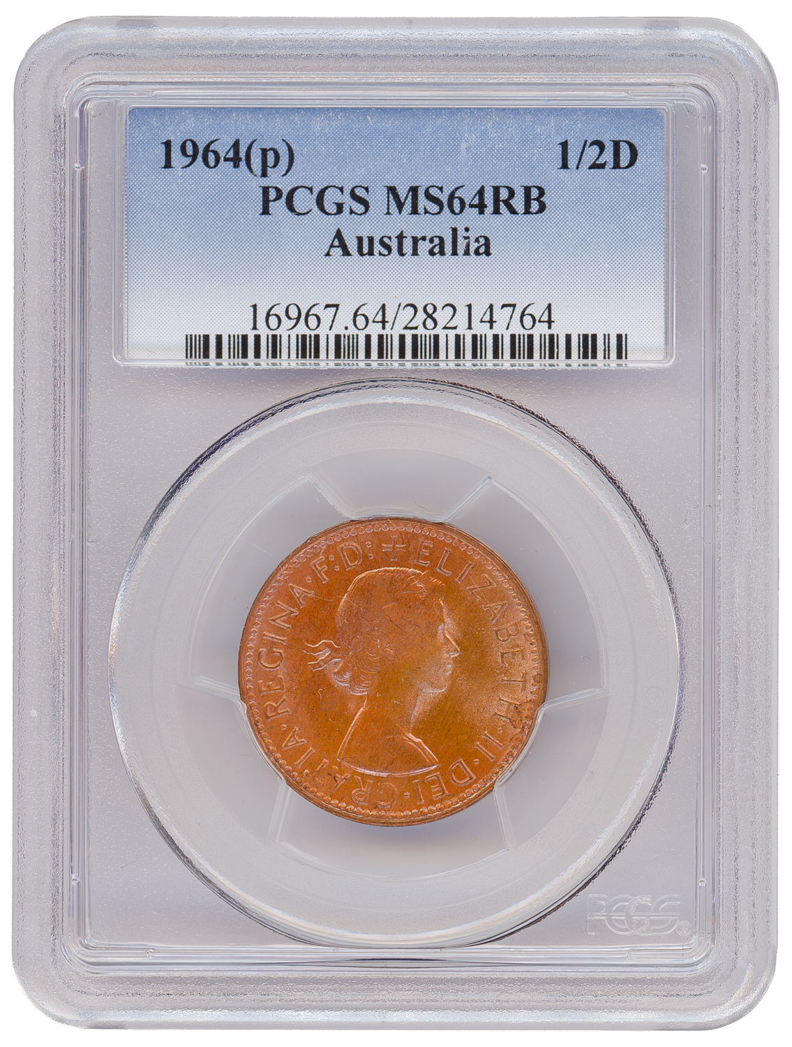 Elizabeth II, Halfpenny, 1964 Y., PCGS MS64RB