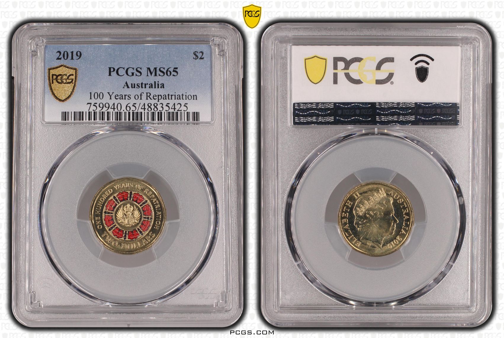 Elizabeth II, 100 Years of Repatriation - Colorized , Two Dollar, 2019, PCGS MS65