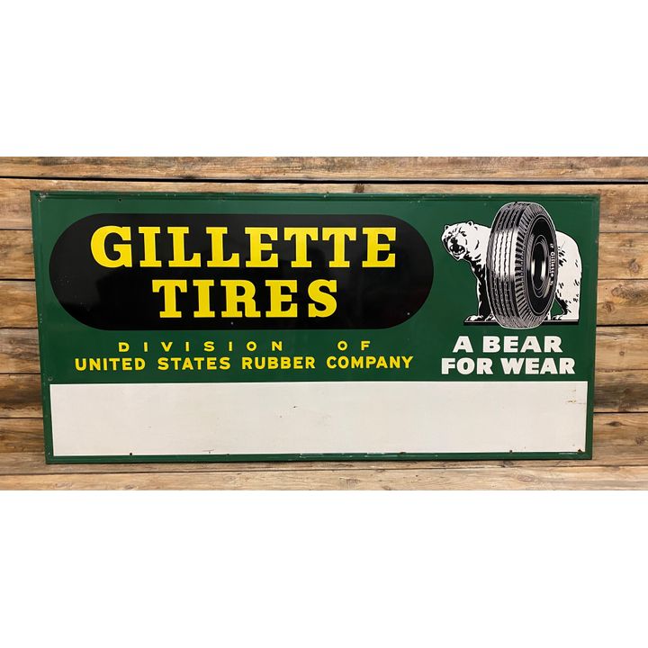 8' Gillette Tires Single Sided Tin Sign & Privilege Panel 8.75