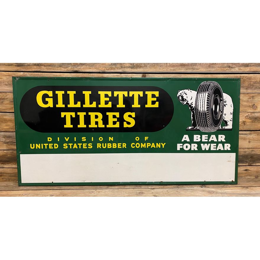 8' Gillette Tires Single Sided Tin Sign & Privilege Panel 8.75