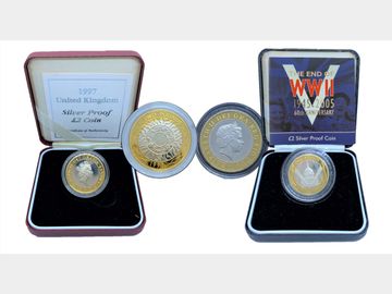 1997 PROOF SILVER £2 BIMETALLIC ISSUE COIN & 2005 PROOF SILVER £2 'THE END OF WWII' COIN