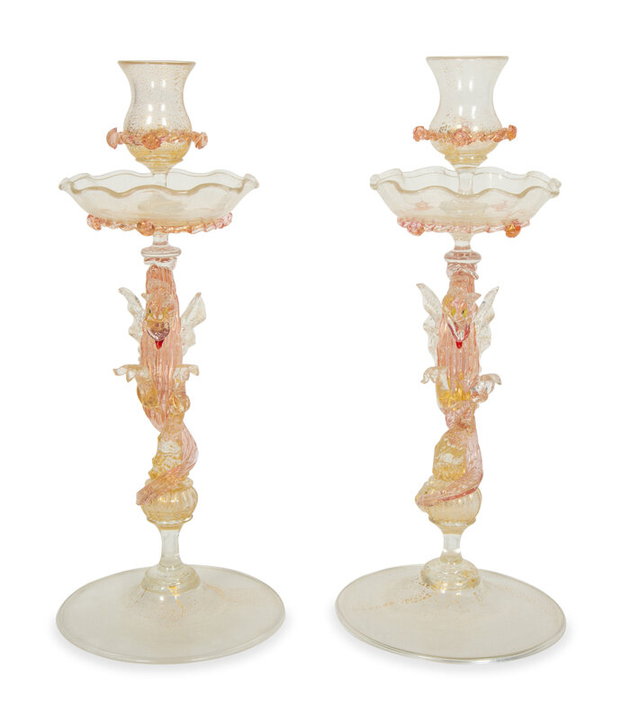 A Pair of Murano Glass Candlesticks
