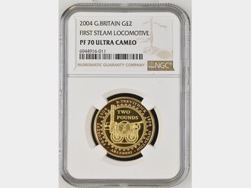 2004 ELIZABETH II PROOF 2 POUND 'FIRST STEAM LOCOMOTIVE PF70 UCAM