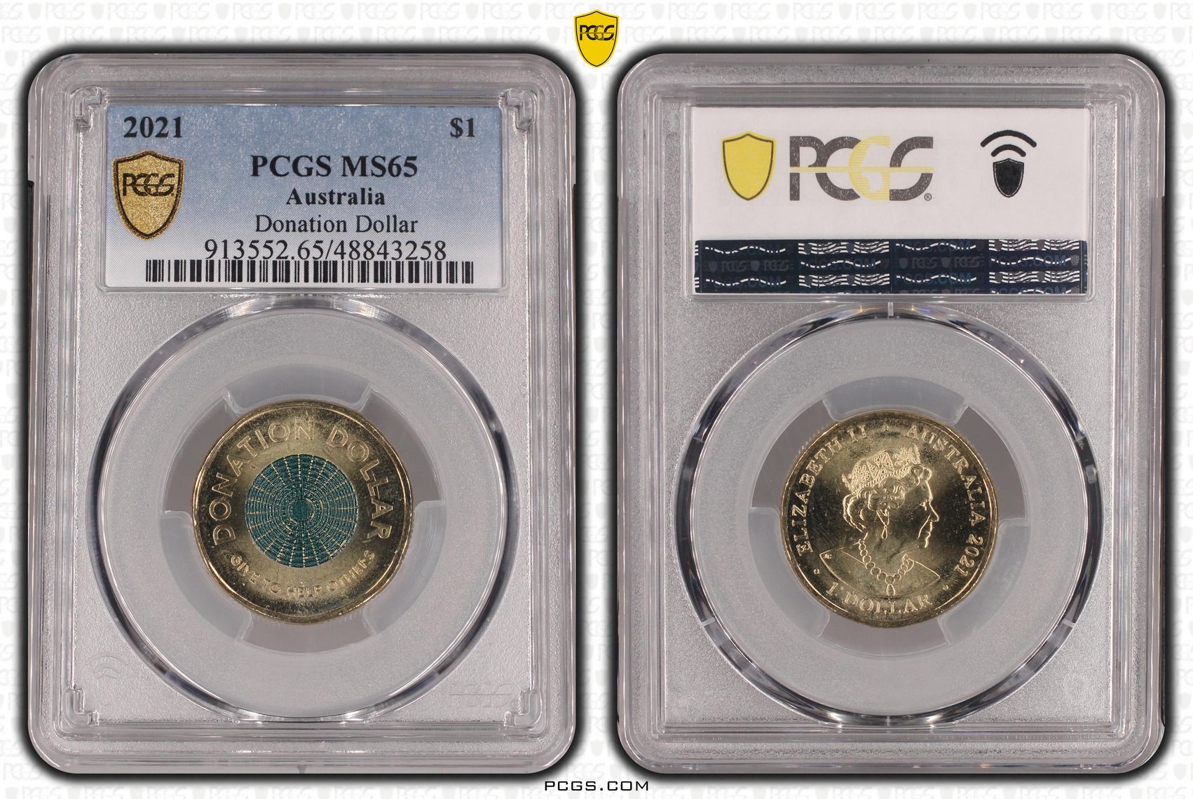 Donation Dollar Colorized , One Dollar, 2021, PCGS MS65
