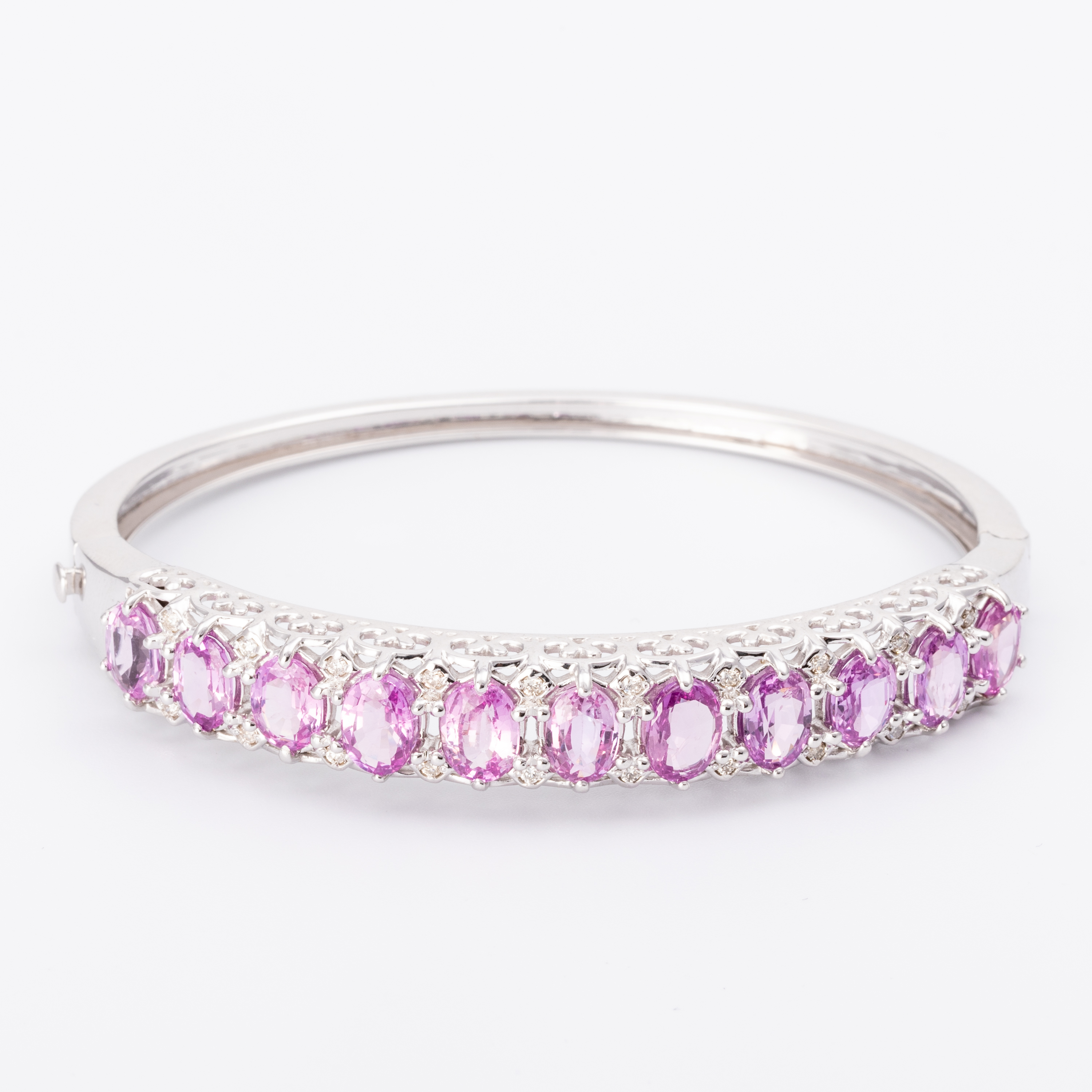 Pink Sapphire & Diamond Bangle 14ct Gold
