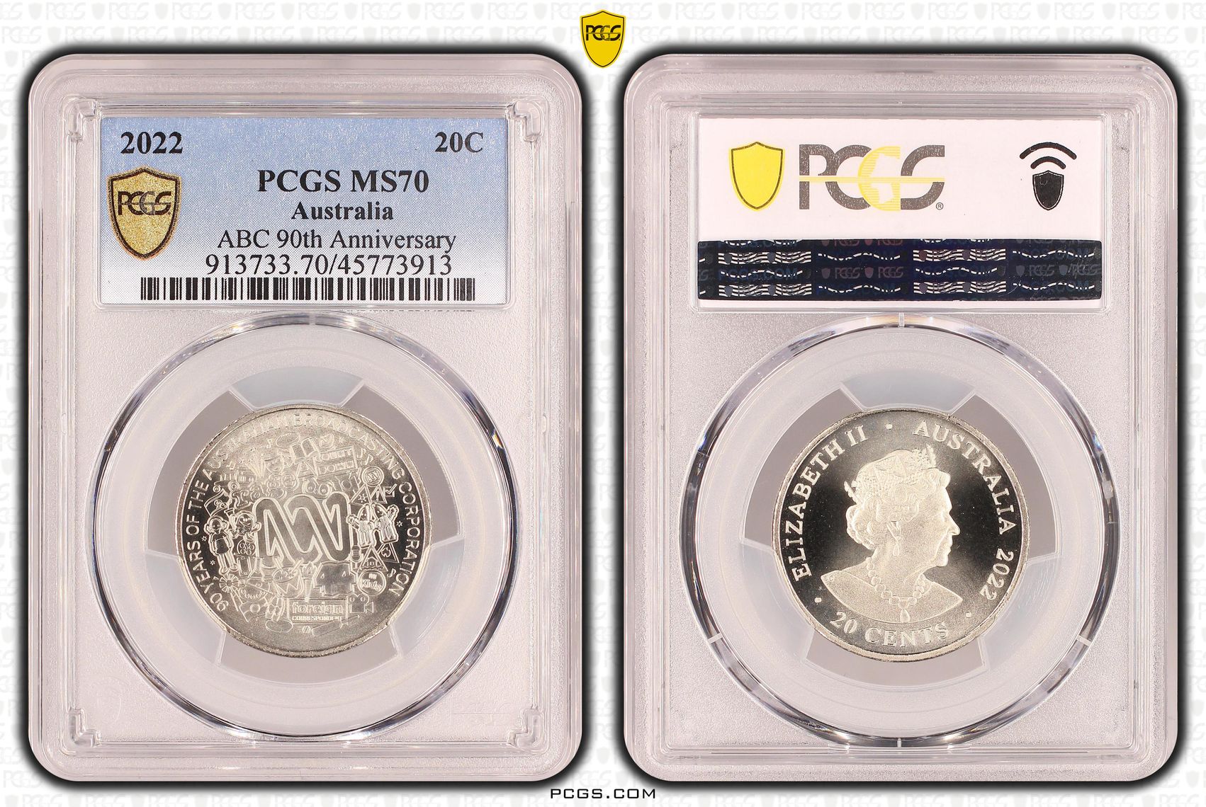 Elizabeth II, ABC 90th Anniversary, Twenty Cent, 2022, PCGS MS70
